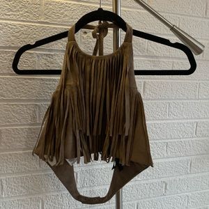 Mocha Kayley BCBG fringe crop top